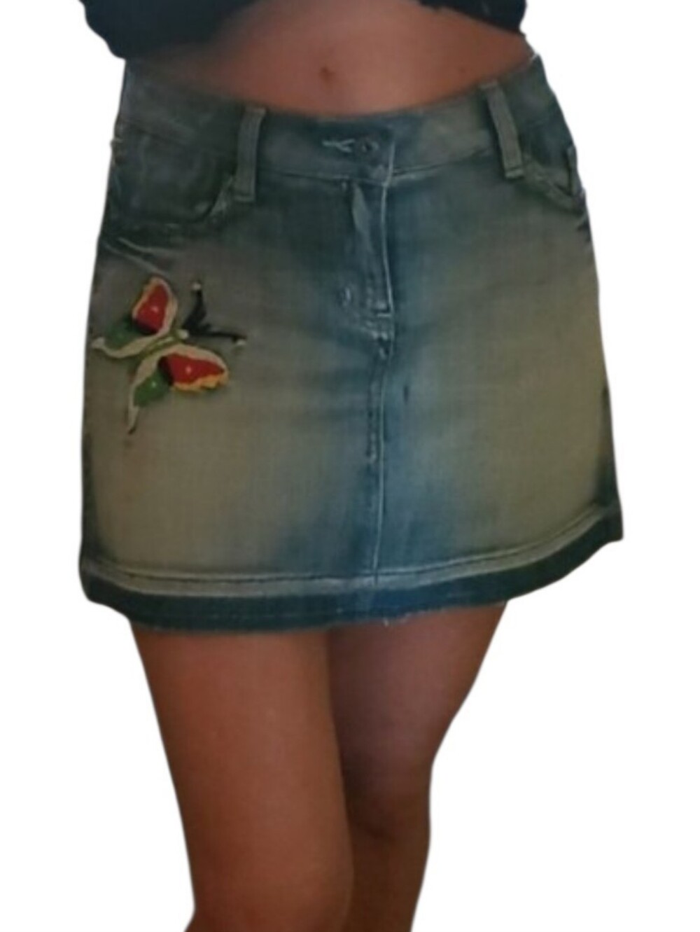 RARE People For Peace Distressed Studded Jean Embroidered Denim Mini Skirt